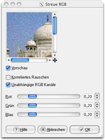 Eigenschaften für das Filter Streue RGB